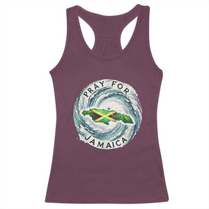 Pray For Jamaica Hurricane Support Racerback Tank Top Strong Island Map and Storm Graphic TS02 Maroon Print Your Wear