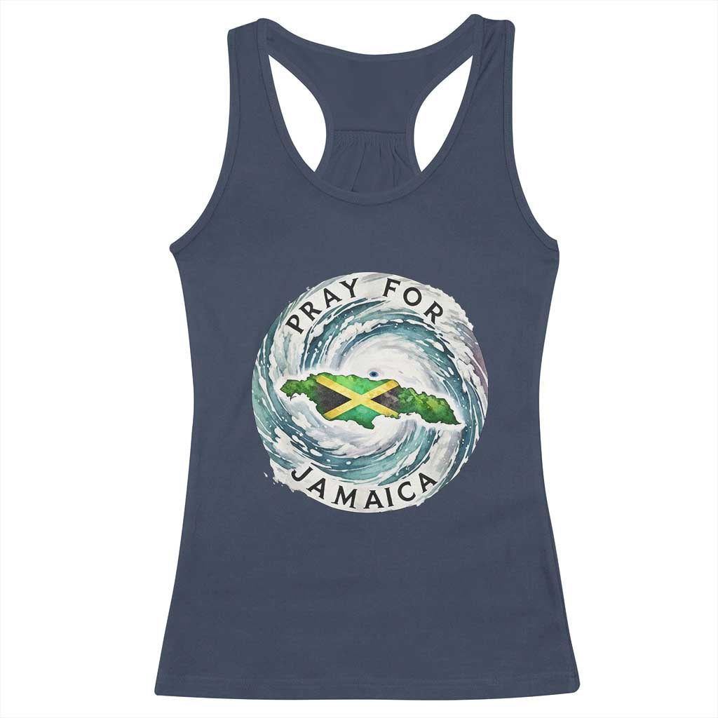 Pray For Jamaica Hurricane Support Racerback Tank Top Strong Island Map and Storm Graphic TS02 Navy Print Your Wear