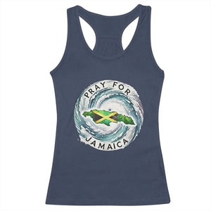 Pray For Jamaica Hurricane Support Racerback Tank Top Strong Island Map and Storm Graphic TS02 Navy Print Your Wear