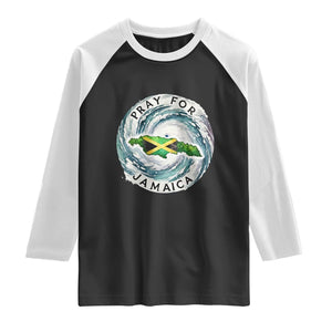 Pray For Jamaica Hurricane Support Raglan Shirt Strong Island Map and Storm Graphic TS02 Black White Print Your Wear