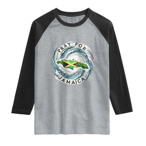 Pray For Jamaica Hurricane Support Raglan Shirt Strong Island Map and Storm Graphic TS02 Heather Gray Black Print Your Wear
