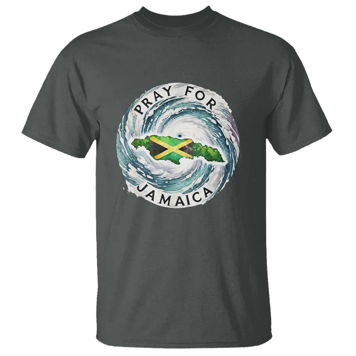 Pray For Jamaica Hurricane Support T Shirt Strong Island Map and Storm Graphic TS02 Dark Heather Print Your Wear