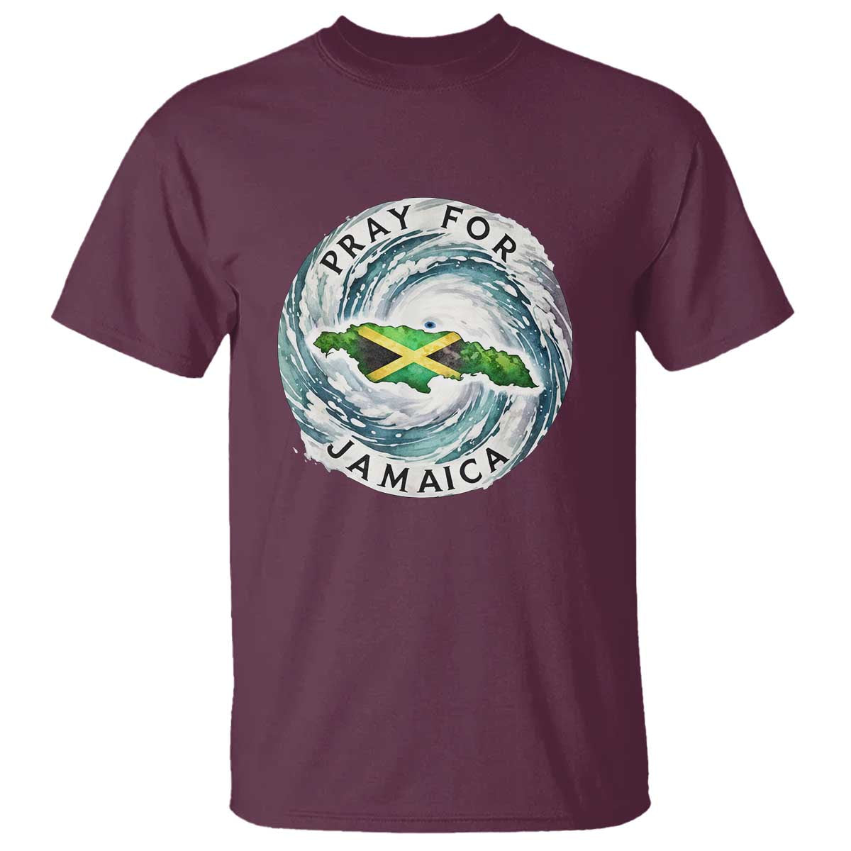 Pray For Jamaica Hurricane Support T Shirt Strong Island Map and Storm Graphic TS02 Maroon Print Your Wear