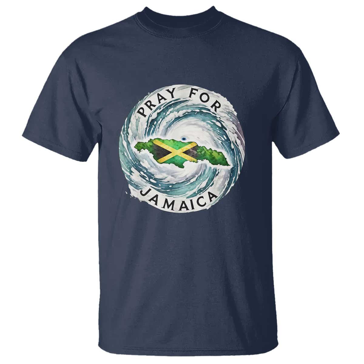 Pray For Jamaica Hurricane Support T Shirt Strong Island Map and Storm Graphic TS02 Navy Print Your Wear