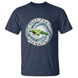 Pray For Jamaica Hurricane Support T Shirt Strong Island Map and Storm Graphic TS02 Navy Print Your Wear