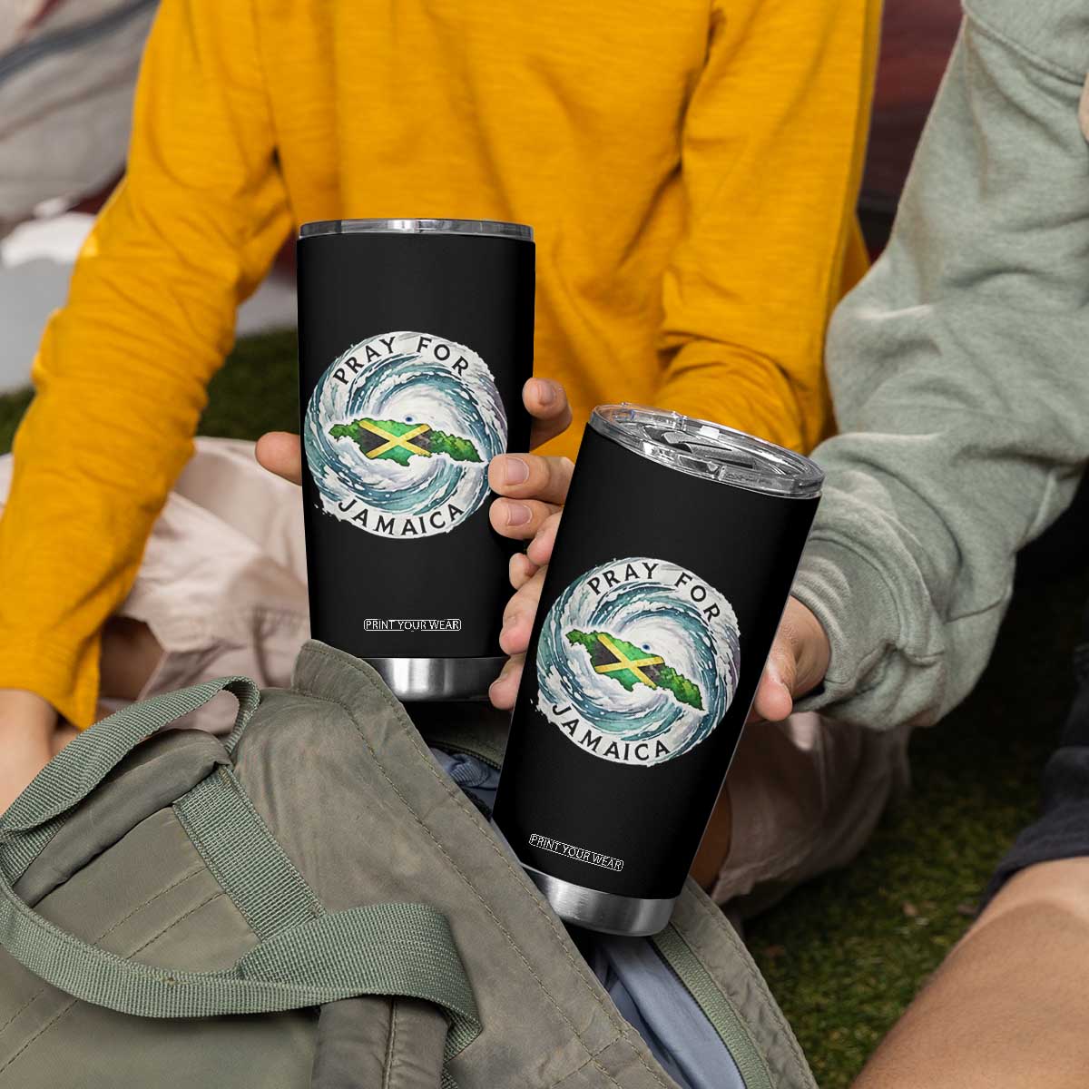 Pray For Jamaica Hurricane Support Tumbler Cup Strong Island Map and Storm Graphic TS02 Print Your Wear