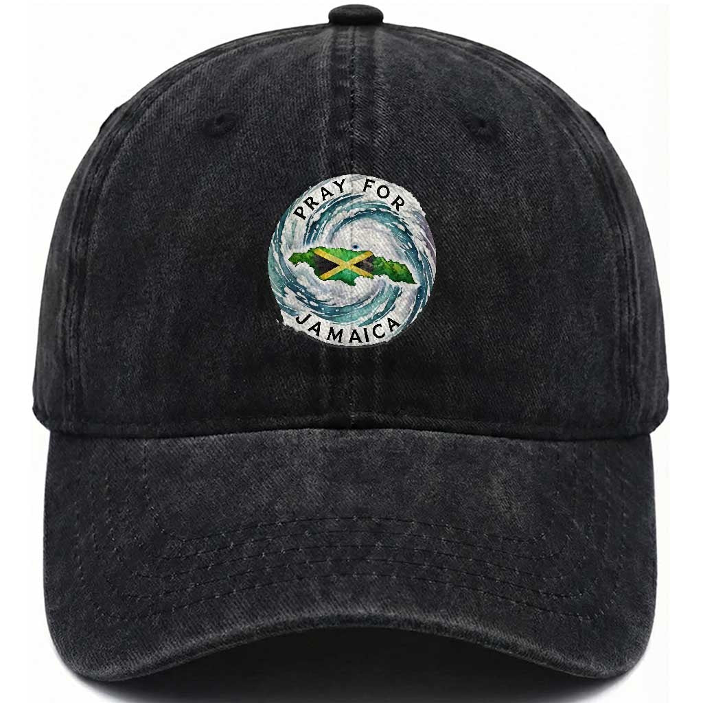 Pray For Jamaica Hurricane Support Washed Cotton Baseball Cap Strong Island Map and Storm Graphic TS02 Print Your Wear