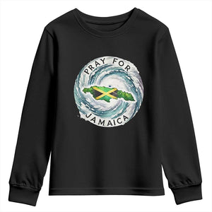 Pray For Jamaica Hurricane Support Youth Sweatshirt Strong Island Map and Storm Graphic TS02 Black Print Your Wear