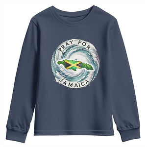 Pray For Jamaica Hurricane Support Youth Sweatshirt Strong Island Map and Storm Graphic TS02 Navy Print Your Wear