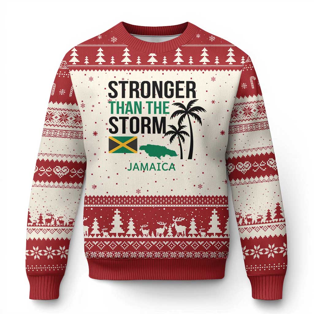 Stronger Than The Storm Jamaica Ugly Christmas Sweater Resilience and Hope Hurricane Awareness TS02 Beige Red Print Your Wear