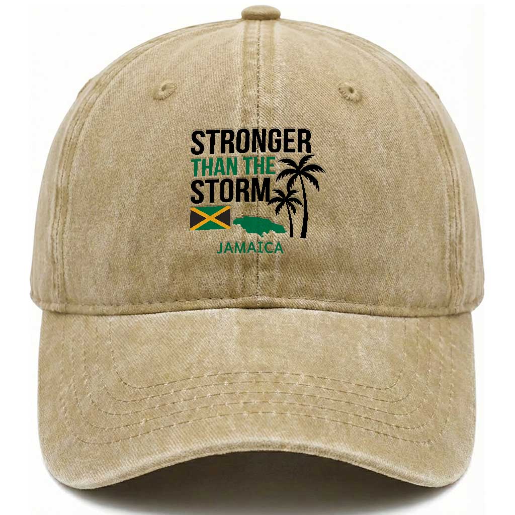 Stronger Than The Storm Jamaica Washed Cotton Baseball Cap Resilience and Hope Hurricane Awareness TS02 Print Your Wear