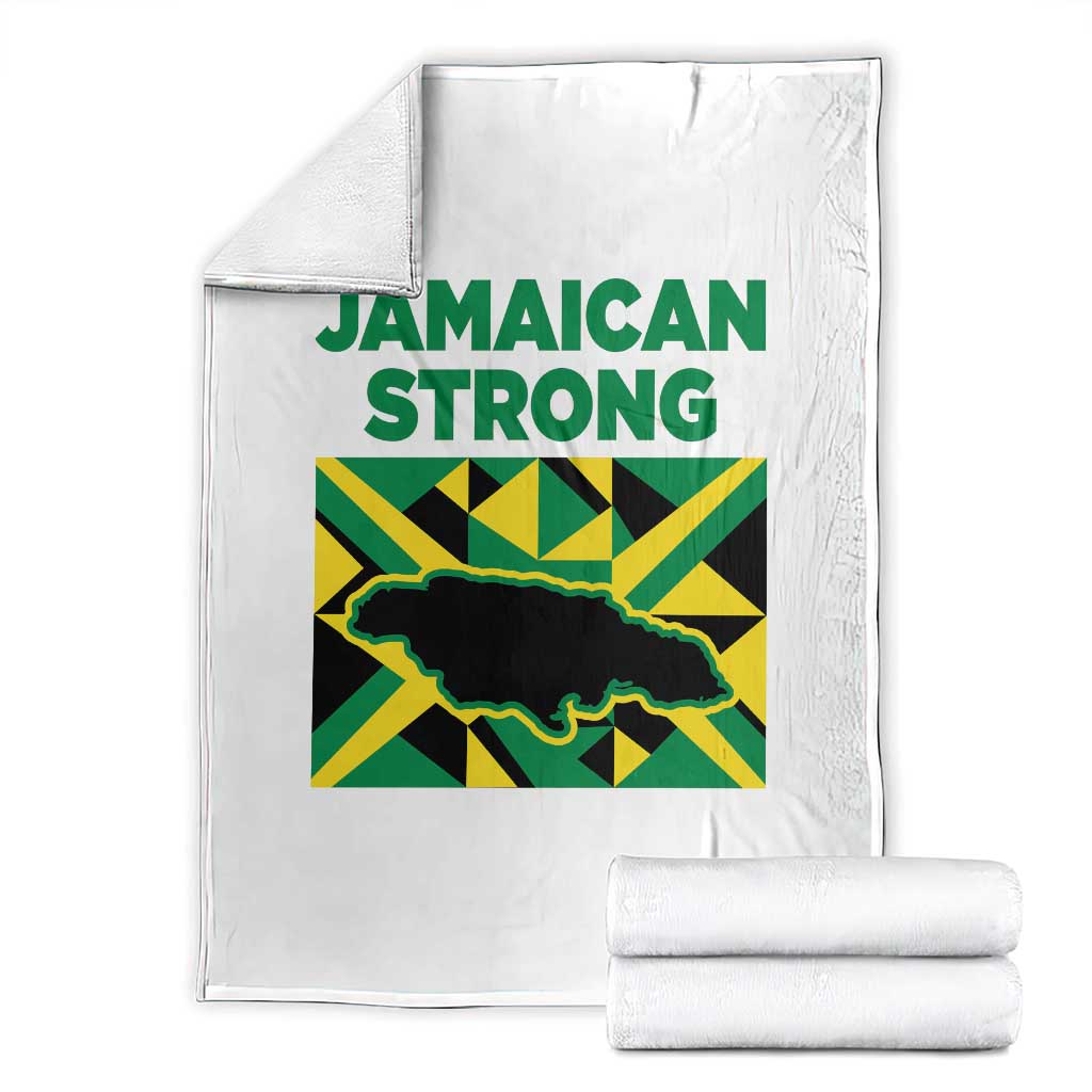Jamaican Strong Resilience Geometric Flag Throw Blanket Abstract Island Map and Heritage TS02 White Print Your Wear