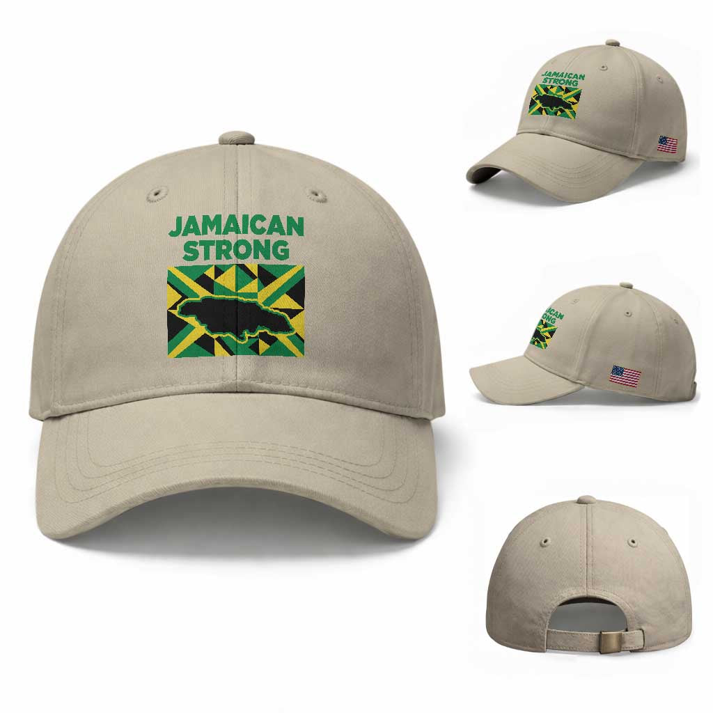 Jamaican Strong Resilience Geometric Flag Baseball Cap Abstract Island Map and Heritage TS02 Baseball Cap Universal Fit Beige Print Your Wear