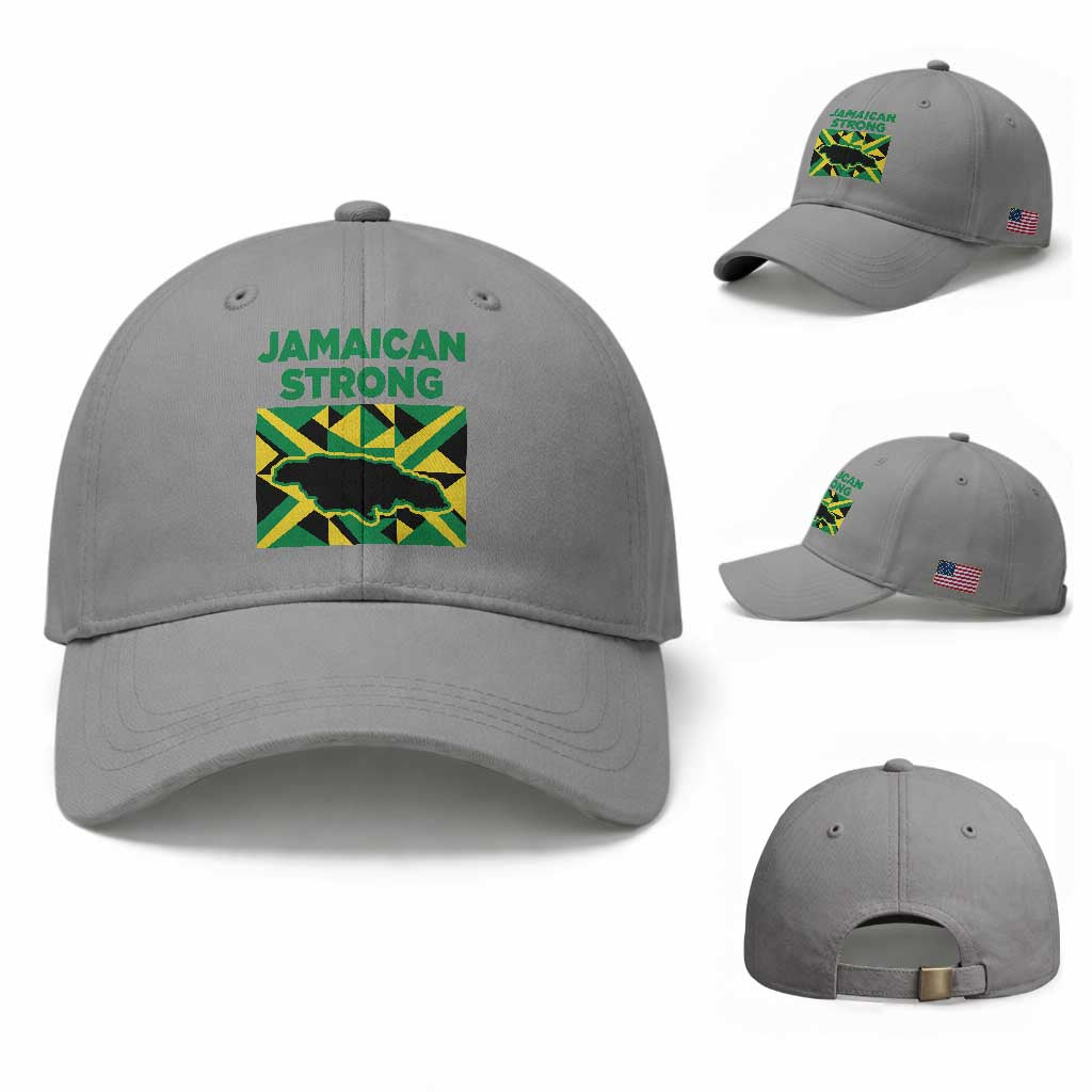 Jamaican Strong Resilience Geometric Flag Baseball Cap Abstract Island Map and Heritage TS02 Baseball Cap Universal Fit Sport Gray Print Your Wear
