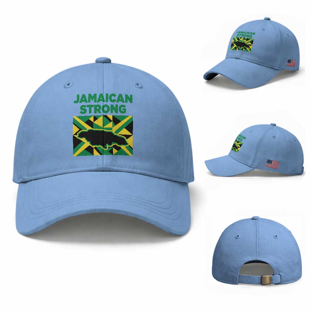 Jamaican Strong Resilience Geometric Flag Baseball Cap Abstract Island Map and Heritage TS02 Baseball Cap Universal Fit Light Blue Print Your Wear