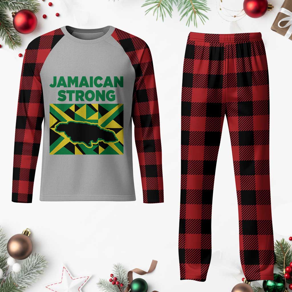 Jamaican Strong Resilience Geometric Flag Plaid Pajama Set Abstract Island Map and Heritage TS02 Buffalo Plaid Print Your Wear
