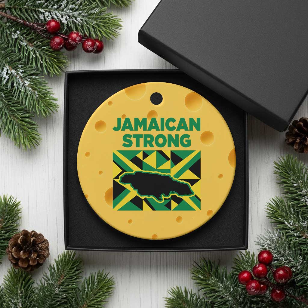 Jamaican Strong Resilience Geometric Flag Ceramic Ornament Abstract Island Map and Heritage TS02 1pc Yellow Cheese Print Your Wear