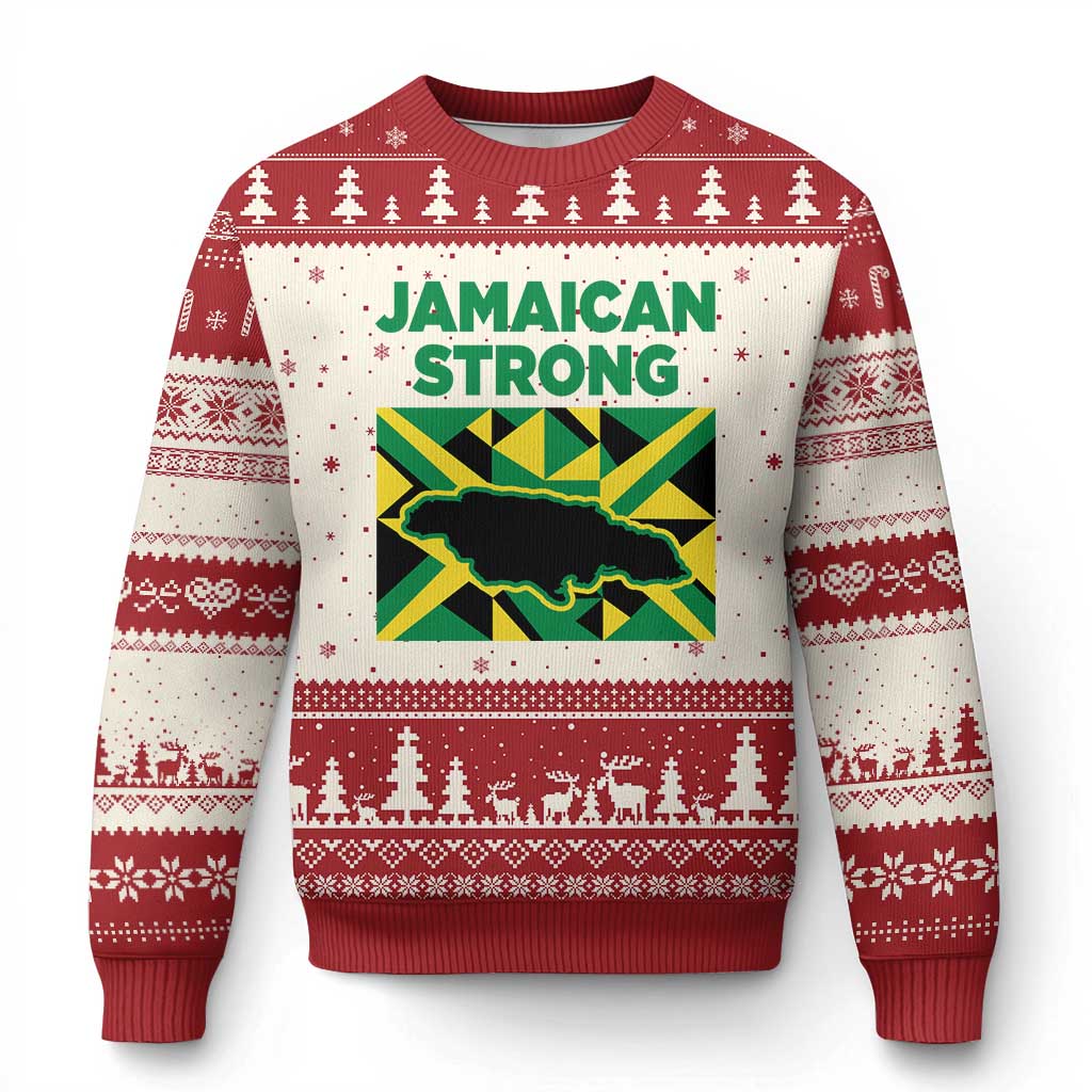 Jamaican Strong Resilience Geometric Flag Ugly Christmas Sweater Abstract Island Map and Heritage TS02 Beige Red Print Your Wear