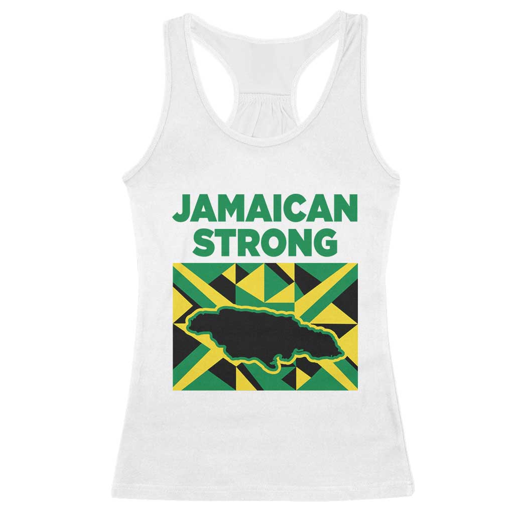 Jamaican Strong Resilience Geometric Flag Racerback Tank Top Abstract Island Map and Heritage TS02 White Print Your Wear