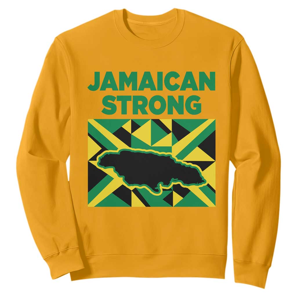 Jamaican Strong Resilience Geometric Flag Sweatshirt Abstract Island Map and Heritage TS02 Gold Print Your Wear