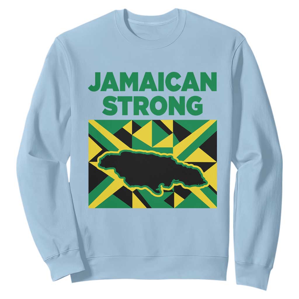 Jamaican Strong Resilience Geometric Flag Sweatshirt Abstract Island Map and Heritage TS02 Light Blue Print Your Wear