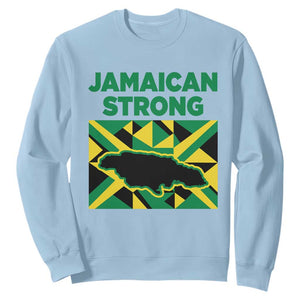 Jamaican Strong Resilience Geometric Flag Sweatshirt Abstract Island Map and Heritage TS02 Light Blue Print Your Wear