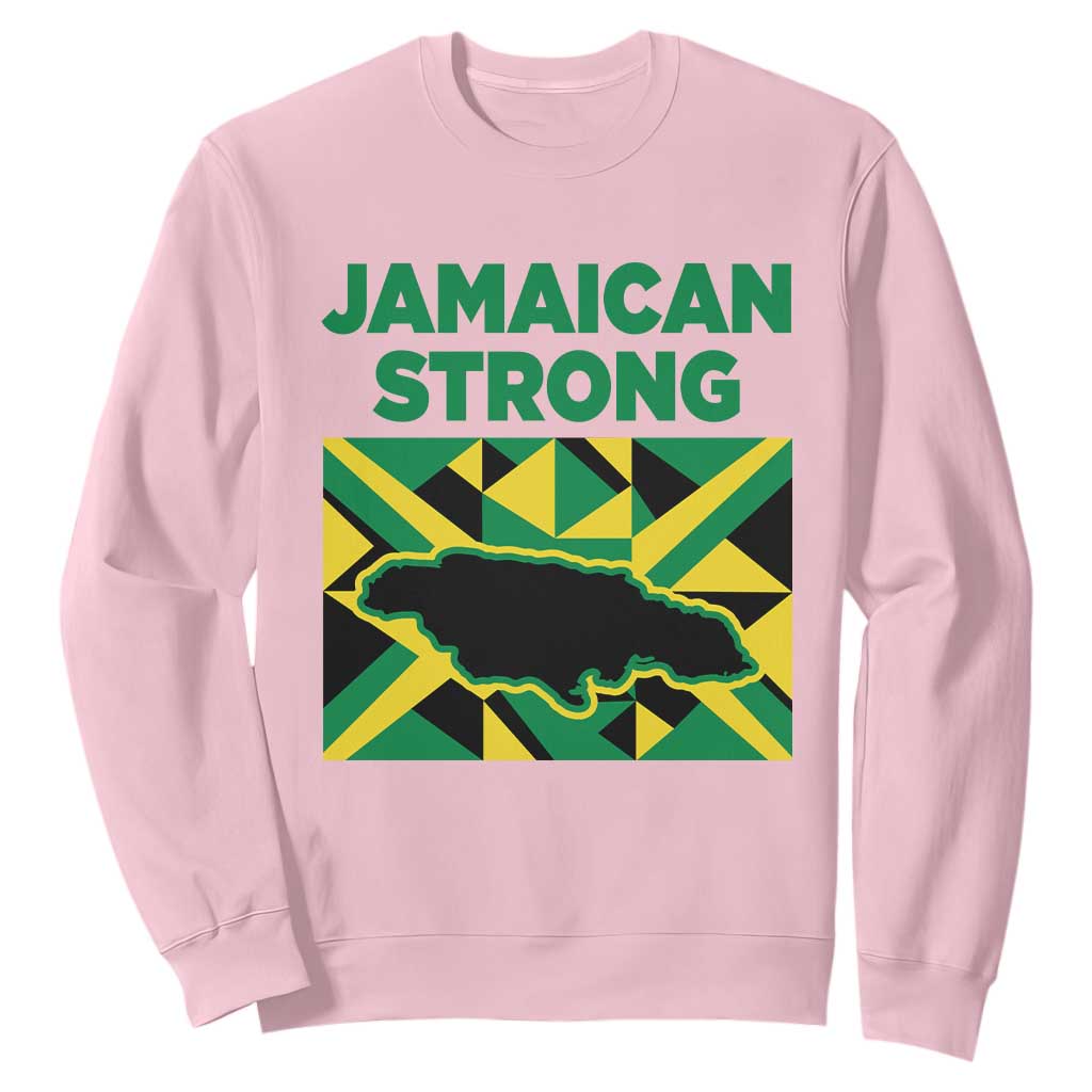 Jamaican Strong Resilience Geometric Flag Sweatshirt Abstract Island Map and Heritage TS02 Light Pink Print Your Wear