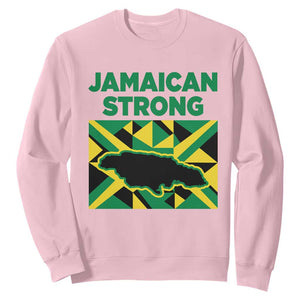 Jamaican Strong Resilience Geometric Flag Sweatshirt Abstract Island Map and Heritage TS02 Light Pink Print Your Wear