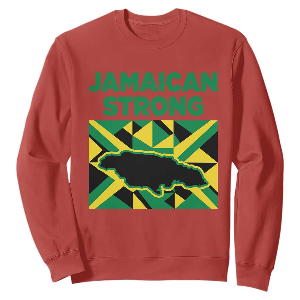 Jamaican Strong Resilience Geometric Flag Sweatshirt Abstract Island Map and Heritage TS02 Red Print Your Wear
