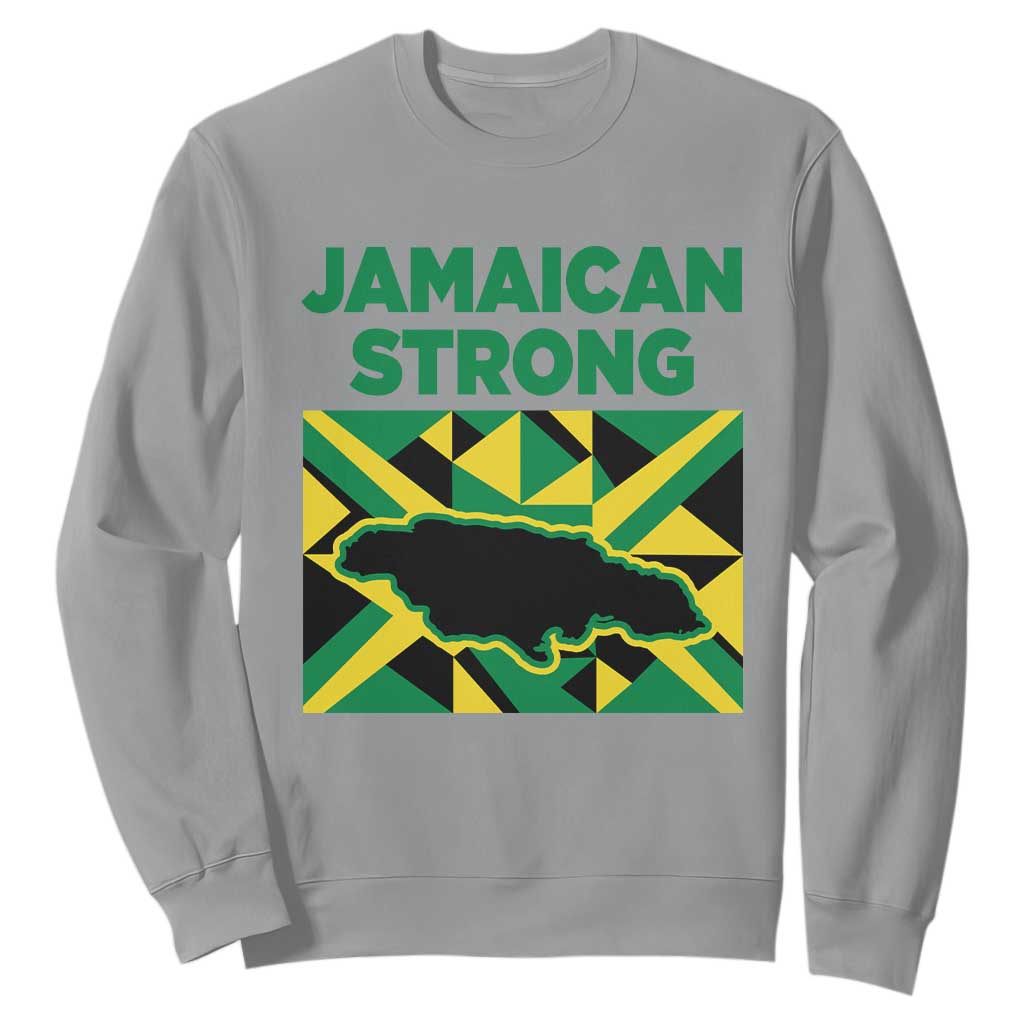 Jamaican Strong Resilience Geometric Flag Sweatshirt Abstract Island Map and Heritage TS02 Sport Gray Print Your Wear