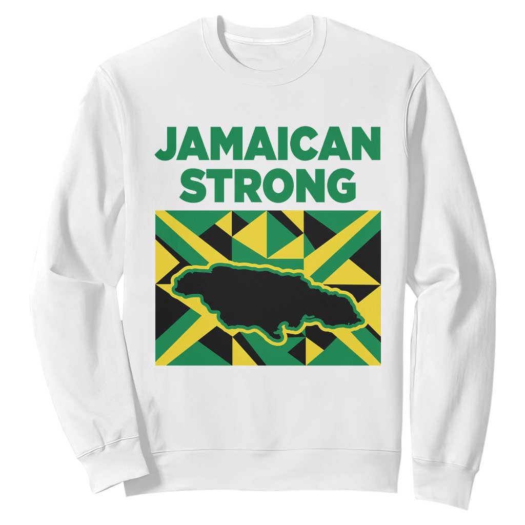 Jamaican Strong Resilience Geometric Flag Sweatshirt Abstract Island Map and Heritage TS02 White Print Your Wear