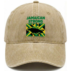 Jamaican Strong Resilience Geometric Flag Washed Cotton Baseball Cap Abstract Island Map and Heritage TS02 Print Your Wear