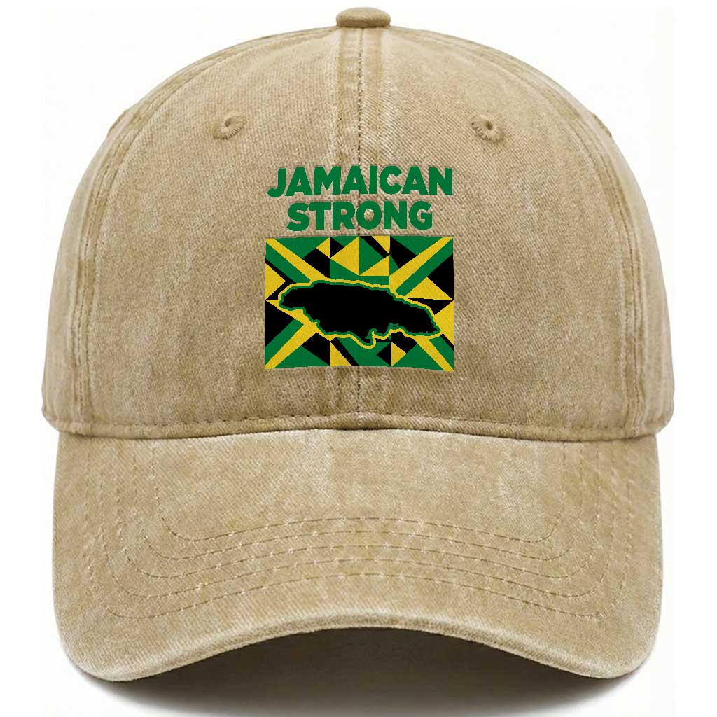 Jamaican Strong Resilience Geometric Flag Washed Cotton Baseball Cap Abstract Island Map and Heritage TS02 Print Your Wear