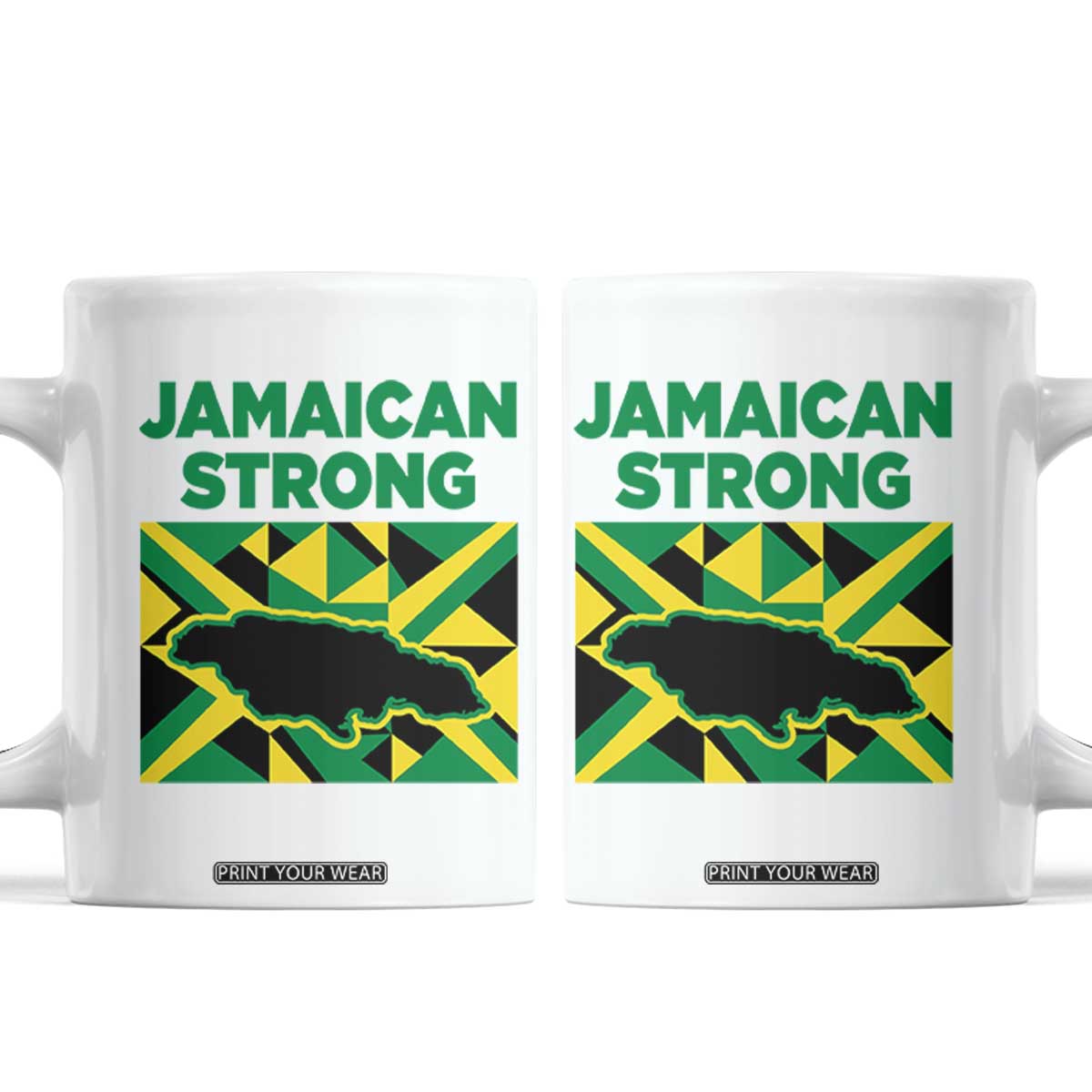 Jamaican Strong Resilience Geometric Flag Coffee Mug Abstract Island Map and Heritage TS02 White Print Your Wear