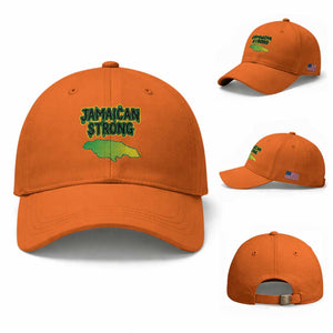 Jamaican Strong Resilience Graphic Baseball Cap Caribbean Island Map Silhouette TS02 Baseball Cap Universal Fit Orange Print Your Wear