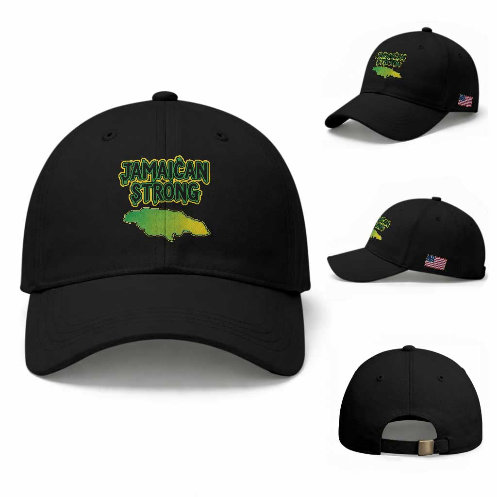 Jamaican Strong Resilience Graphic Baseball Cap Caribbean Island Map Silhouette TS02 Baseball Cap Universal Fit Black Print Your Wear