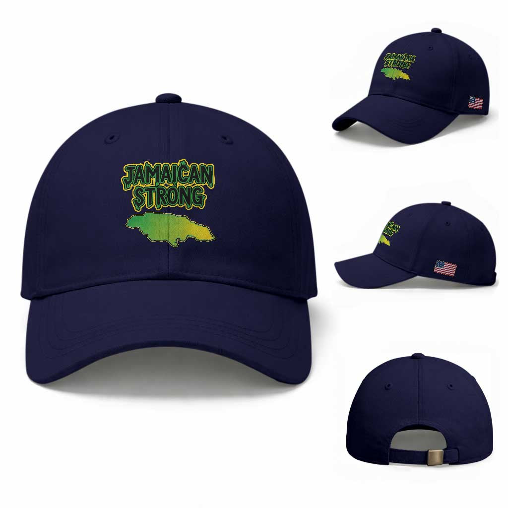 Jamaican Strong Resilience Graphic Baseball Cap Caribbean Island Map Silhouette TS02 Baseball Cap Universal Fit Dark Blue Print Your Wear