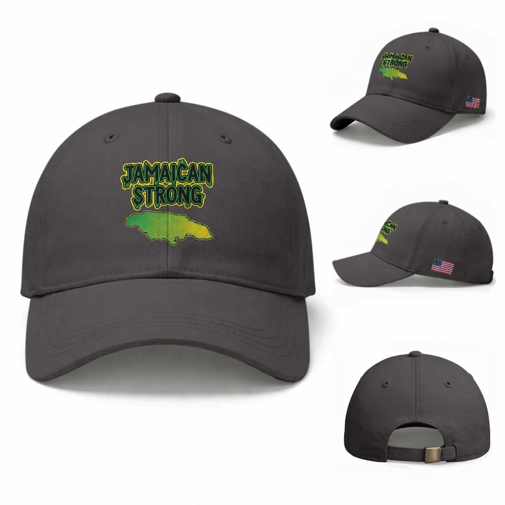 Jamaican Strong Resilience Graphic Baseball Cap Caribbean Island Map Silhouette TS02 Baseball Cap Universal Fit Dark Gray Print Your Wear