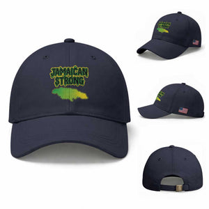 Jamaican Strong Resilience Graphic Baseball Cap Caribbean Island Map Silhouette TS02 Baseball Cap Universal Fit Navy Print Your Wear