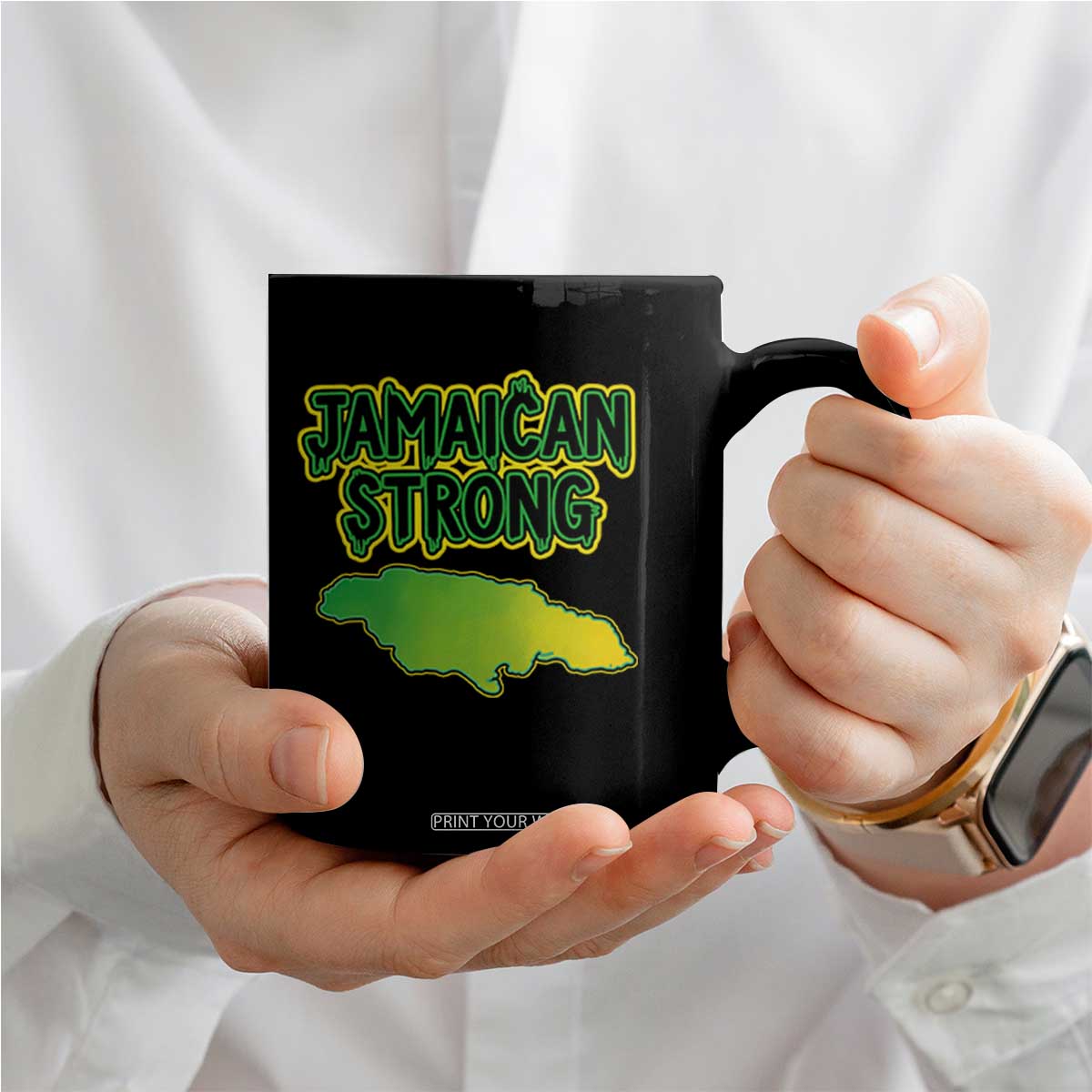 Jamaican Strong Resilience Graphic Coffee Mug Caribbean Island Map Silhouette TS02 Print Your Wear