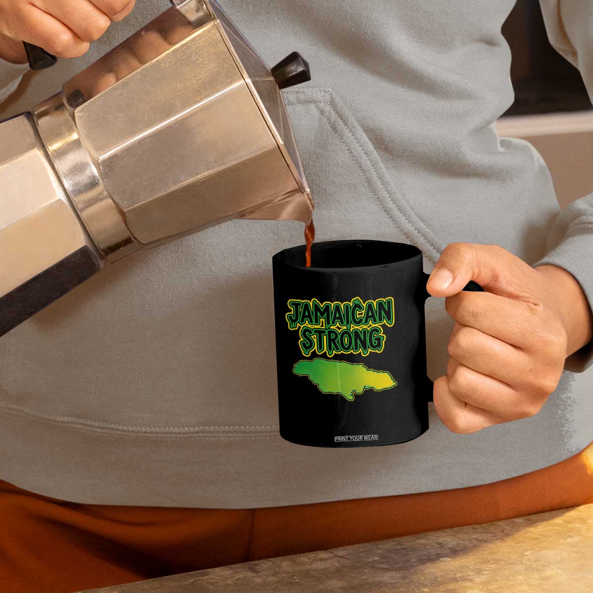 Jamaican Strong Resilience Graphic Coffee Mug Caribbean Island Map Silhouette TS02 Print Your Wear