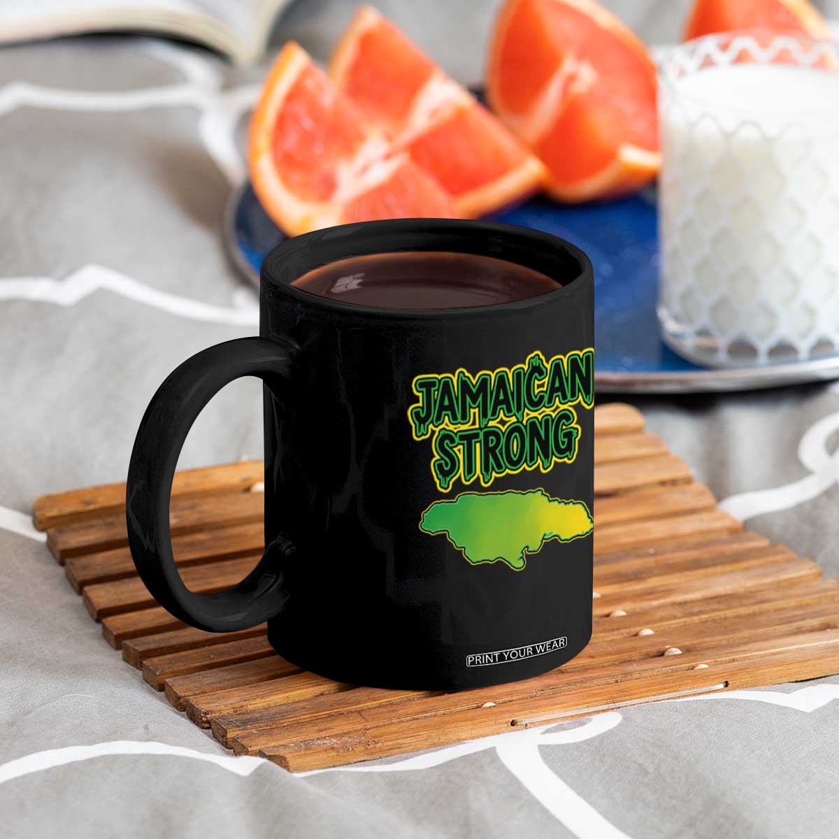 Jamaican Strong Resilience Graphic Coffee Mug Caribbean Island Map Silhouette TS02 Print Your Wear