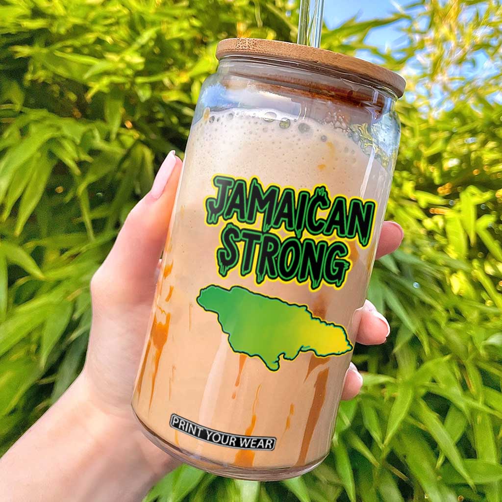 Jamaican Strong Resilience Graphic Glass Can Caribbean Island Map Silhouette TS02 Black Print Your Wear