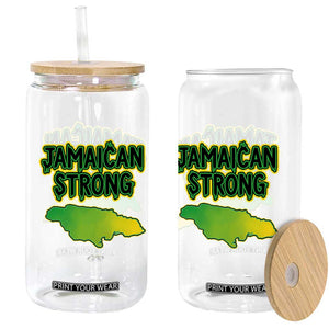 Jamaican Strong Resilience Graphic Glass Can Caribbean Island Map Silhouette TS02 Print Your Wear