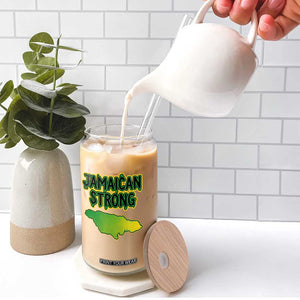 Jamaican Strong Resilience Graphic Glass Can Caribbean Island Map Silhouette TS02 Print Your Wear