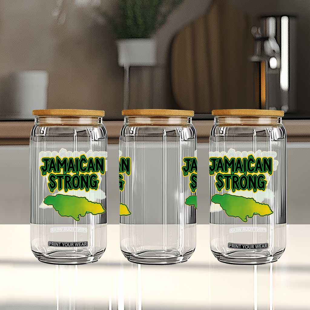 Jamaican Strong Resilience Graphic Glass Can Caribbean Island Map Silhouette TS02 Print Your Wear
