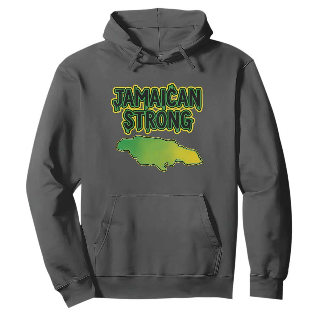 Jamaican Strong Resilience Graphic Hoodie Caribbean Island Map Silhouette TS02 Dark Heather Print Your Wear