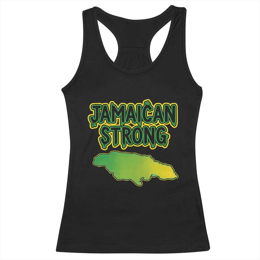 Jamaican Strong Resilience Graphic Racerback Tank Top Caribbean Island Map Silhouette TS02 Black Print Your Wear