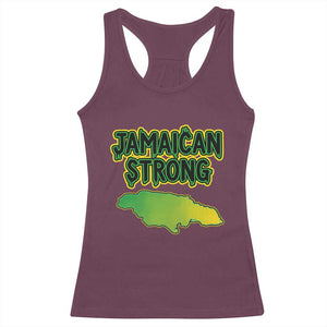 Jamaican Strong Resilience Graphic Racerback Tank Top Caribbean Island Map Silhouette TS02 Maroon Print Your Wear