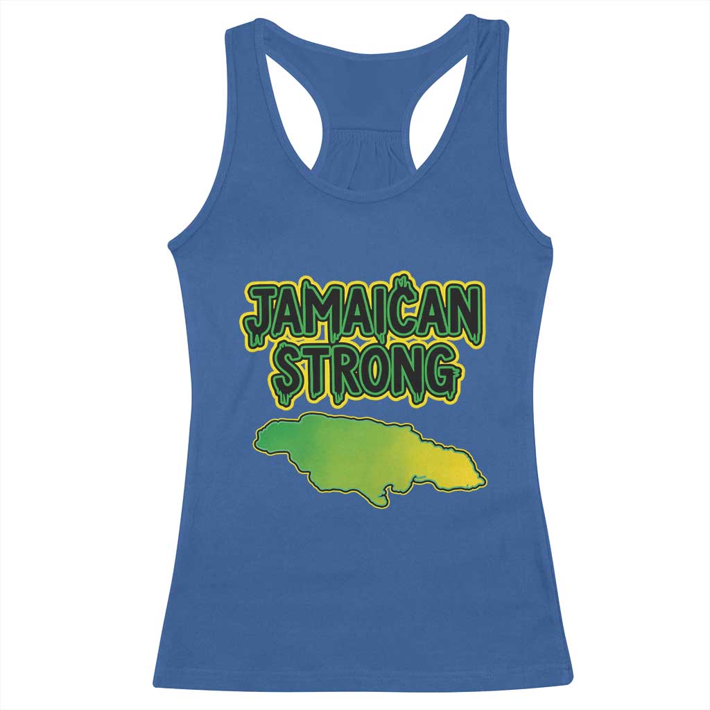 Jamaican Strong Resilience Graphic Racerback Tank Top Caribbean Island Map Silhouette TS02 Royal Blue Print Your Wear
